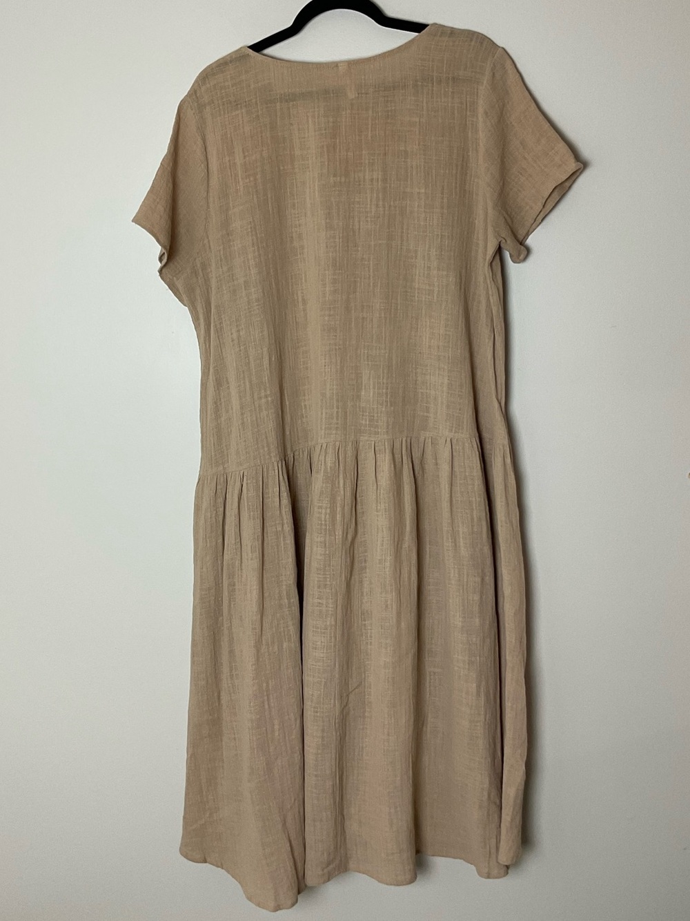 Love In Short-Sleeve Tan Cotton High-Low Dress Lagenlook Minimal Prairie Large - Picture 4 of 7